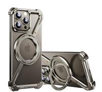 OATSBASF Minimalist Phone Case Compatible with iPhone 15 Pro 6.1", 360° Rotation Kickstand Aluminum Metal Frameless Design Bumper Z Case, Protective Shock Grade Shell, Natural Titanium