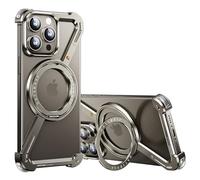 OATSBASF - Minimalist Phone Case Compatible with iPhone 15 Pro Max 6.7 inch, 360° Rotation Kickstand Function, Frameless Aluminum, Shock-Grade Protective Shell, Titanium