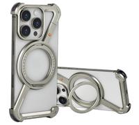 OATSBASF Minimalist Phone Case Compatible with iPhone 16 Pro 6.3", 360° Rotation Kickstand Aluminum Metal Frameless Design Bumper Z Case, Protective Shock Grade Shell, Natural Titanium