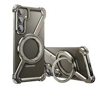 OATSBASF Minimalist Phone Case Compatible with Samsung Galaxy S24, 360° Rotation Kickstand Aluminum Metal Frameless Design Bumper Case, Protective Shock Grade Shell, Natural Titanium