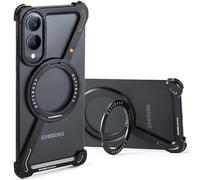 OATSBASF Minimalist Phone Case Compatible with Samsung Galaxy S25 Edge, 360° Rotation Kickstand Aluminum Metal Frameless Design Bumper Case, Protective Shock Grade Shell, Black