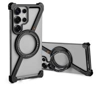 OATSBASF Minimalist Phone Case Compatible with Samsung Galaxy S25 Ultra, 360° Rotation Kickstand Aluminum Metal Frameless Design Bumper Case, Protective Shock Grade Shell, Black