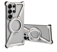 OATSBASF Minimalist Phone Case Compatible with Samsung Galaxy S25 Ultra, 360° Rotation Kickstand Aluminum Metal Frameless Design Bumper Case, Protective Shock Grade Shell, Natural Titanium