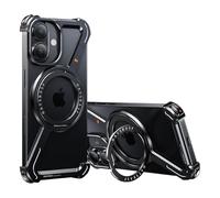 OATSBASF Minimalist Phone Case for 17 Case, 360° Rotation Kickstand Aluminum Metal Frameless Design Bumper Z Case, Protective Shock Grade Shell Orange (Black, iPhone 17 6.3")