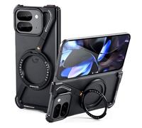 OATSBASF Minimalist Phone Case for Google Pixel 9 Pro Fold, 360° Rotation Kickstand Aluminum Metal Frameless Design Bumper Z Case, Protective Shock Grade Shell, Black