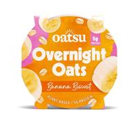 OATSU | Banana Biscuit Overnight Oats | Ready To Eat Plant-Based Protein-Packed Instant Breakfast Cereal | Low-Sugar, Fibre-Rich | Ready-to-Eat Porridge (4 Pots)