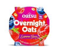 OATSU | Summer Berry Overnight Oats | Ready To Eat Plant-Based Protein-Packed Instant Breakfast Cereal | Low-Sugar, Fibre-Rich | Ready-to-Eat Porridge (8 Pots)