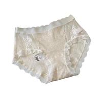 OATTIS 3PCS Women's Mid-Waist Cotton Lace Briefs - 10A Antibacterial, Breathable Mesh, Scalloped Edge, Soft Comfortable Underwear For Ladies,Color1,L 50-63KG