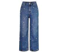 OATTIS Fashionable Loose Straight Leg Jeans With Embellished Design Drapey Casual Style Leisure High Waist Denim Pants,Color1,S