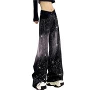 OATTIS Gradient Color Blocking Shiny Rhinestone Design Jeans For Women In Autumn,High Waist,Loose Fit,Slimming Straight Leg Wide Leg Pants,Color2,L