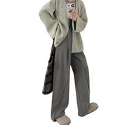 OATTIS Grey Suit Pants, Women's Summer Pear Shaped Figure, High Waist, Loose Fit, Slimming And Wide Leg Casual Pants,Color1,3XL