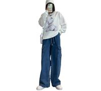 OATTIS High Waist Loose Wide Leg Workwear Jeans Plus Size Women's Autumn Comfortable Fit Plus Size,Color1,3XL