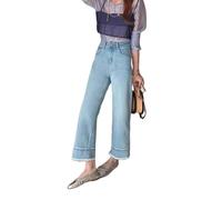 OATTIS High Waist Straight Leg Jeans Women's Plus Size Patchwork Lace Trim Slimming Summer Pear Shape Body,Color2,3XL