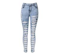 OATTIS High Waisted Snowflake Denim Small Leg Pants With A Torn Personality And Large Size,Color1,S