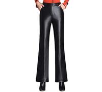 OATTIS PU Leather Pants For Women In Autumn And Winter, High Waisted Slightly Flared Pants For Outer Wear, Slim Fit Plus Large Size Wide Leg Pants,Color1,30