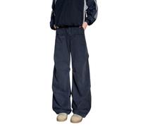 OATTIS Retro Workwear Jeans Double Pleat Loose Wide Leg High Street Style Straight Cut Polyester Fiber Casual Fashion,Color2,S