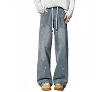 OATTIS Spring And Autumn Retro Men's Jeans High Street Wide Leg Loose Washed Straight Leg Trousers Casual Comfortable,Color1,XXL