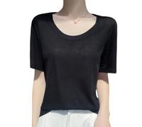 OATTIS Spring And Summer Women's Short Loose Round Neck Solid Color Simple Short Sleeved T-shirt Base Top,Color5,L