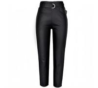 OATTIS Women High Waist Stretch Pu Leather Pants Belt Lace Up Faux Leather Pencil Trousers Elegant Office Lady Work Wear,Color1,S