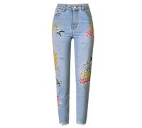 OATTIS Women's Bird Flower Embroidery On The Front And Back, High Waist Straight Tube, Irregular Wear, Jeans,Color1,S