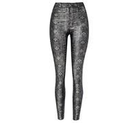 OATTIS Women's High Waisted Autumn And Winter Elastic Coating Silver Snake Patterned Imitation Leather Pants PU Denim Small Leg Pants,Color1,S