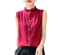 OATTIS Women's Ruffle Mock Neck Sleeveless Blouse, Jacquard Textured Button Down Tank Top Vest,Color1,L