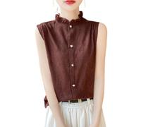 OATTIS Women's Ruffle Mock Neck Sleeveless Blouse, Jacquard Textured Button Down Tank Top Vest,Color2,XL
