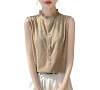OATTIS Women's Ruffle Mock Neck Sleeveless Blouse, Jacquard Textured Button Down Tank Top Vest,Color4,XL