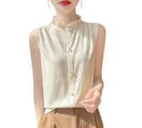 OATTIS Women's Ruffle Mock Neck Sleeveless Blouse, Jacquard Textured Button Down Tank Top Vest,Color7,XXL