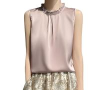 OATTIS Women's Ruffle Mock Neck Sleeveless Satin Blouse, Elegant Pleated Tank Top, Multiple Colors & Plus, Color6,XXL