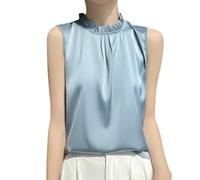 OATTIS Women's Ruffle Mock Neck Sleeveless Satin Blouse, Elegant Pleated Tank Top, Multiple Colors & Plus, Color5,XXL