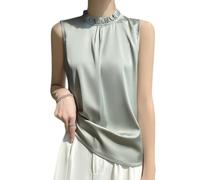 OATTIS Women's Ruffle Mock Neck Sleeveless Satin Blouse, Elegant Pleated Tank Top, Multiple Colors & Plus, Color2,XXL