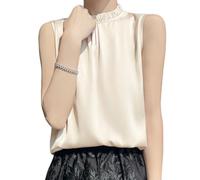 OATTIS Women's Ruffle Mock Neck Sleeveless Satin Blouse, Elegant Pleated Tank Top, Multiple Colors & Plus, Color4,L
