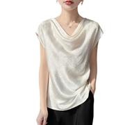 OATTIS Women's Satin Cowl Neck Sleeveless Blouse Elegant Draped Tank Top,Color2,XL