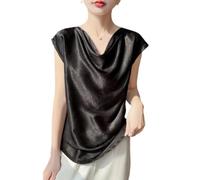 OATTIS Women's Satin Cowl Neck Sleeveless Blouse Elegant Draped Tank Top,Color4,M