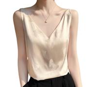 OATTIS Women's Wide Strap V Neck Satin Tank Top, Butterfly Jacquard Silk Look Camisole Vest,Color2,XXL