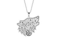 OAUWKEIY European and American punk howling wolf head mountain forest night scene minimalist clavicle chain jewellery pendant necklaces for men women