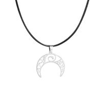 OAUWKEIY Fashionable and versatile hollowed-out crescent moon pendant leather cord necklace with floral pattern High-end design with a touch of the sun and moon