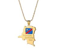 OAUWKEIY Pendant Necklace Democratic republic of the Congo map flag pendant necklace men's women's pendant necklace Jewelry