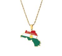 OAUWKEIY Pendant Necklace Kurdistan map flag pendant necklace men's women's fashion pendant necklace Jewelry