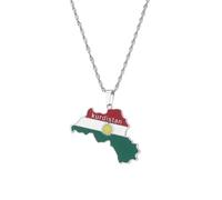 OAUWKEIY Pendant Necklace Kurdistan map flag pendant necklace men's women's fashion pendant necklace Jewelry