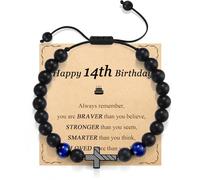 OAVOOK 13th 14th 15th 16th 17th 18th Birthday Gifts for Boys American Flag Cross Bracelets for Son, Grandson, Brother, Nephew, Boyfriends, 14th Birthday Gifts, Stone, no gemstone
