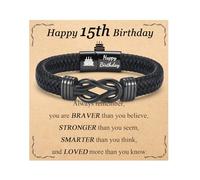 OAVOOK 13th 14th 15th 16th 17th 18th Birthday Gifts for Boys Infinity Leather Bracelets Teen Boys Jewelry for Son, Grandson, Brother, Nephew, 15th Birthday Gifts, Leather, no gemstone