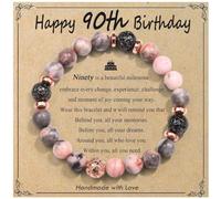 OAVOOK 30th/40th/50th/60th/70th/21st/80th/90th Birthday Gifts for Women, Unique Gifts for Woman Bead Bracelet for Mom, Aunt, Wife, Grandma, Sisters, Friends…, 90th Birthday Gift - Pink Zebra Stone