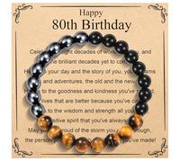 OAVOOK 80th Birthday Gifts for Men Bracelet Tiger Eye Bead Bracelet 80 Years Old Birthday Gift Ideas for Grandpa, Daddy, Stepdad, 80th Birthday- Yellow Tiger Eyes, Stone, no gemstone