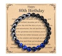 OAVOOK 80th Birthday Gifts for Men Bracelet Tiger Eye Bead Bracelet 80 Years Old Birthday Gift Ideas for Grandpa, Daddy, Stepdad, 80th Birthday- Blue Tiger Eyes, Stone, no gemstone