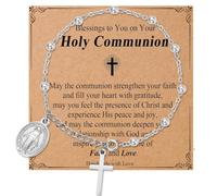 OAVOOK Catholic Gifts for Girl Virgin Mary Christian Cross Bracelet First Communion Baptism Confirmation Gifts For Teen Girls Link Jewelry, Communion Gift-steel, Stainless Steel, no gemstone