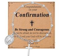 OAVOOK Catholic Gifts for Girl Virgin Mary Christian Cross Bracelet First Communion Baptism Confirmation Gifts For Teen Girls Link Jewelry, Confirmation Gift-steel, Stainless Steel, no gemstone