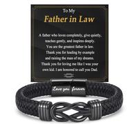 OAVOOK Gifts for Teen Boys, Men Leather Bracelets Braided Cuff Infinity Knot Jewelry for Birthday, Christmas, Fathers Day, Wedding, Father-in-law Gifts, Stainless Steel, no gemstone