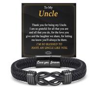 OAVOOK Gifts for Teen Boys, Men Leather Bracelets Braided Cuff Infinity Knot Jewelry for Birthday, Christmas, Fathers Day, Wedding, Uncle Gifts, Stainless Steel, no gemstone